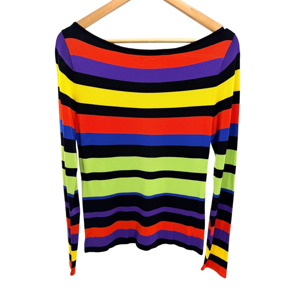 Ralph Lauren Rainbow Striped Boatneck Knit Top M Retro Whimsygoth Kidcore - Picture 4 of 4